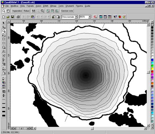 Particolare di una fase di resa vettoriale digitalizzata dei rilievi (elaborazione A. Arcà)